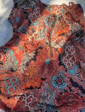 Boho Paisley Zip-Front Tunic Top in Rust & Teal  Dress  Miss Tina Size 18w-20w